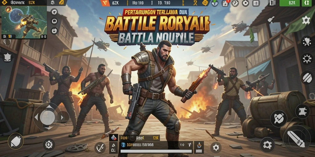 Screenshot gameplay 8ZK menunjukkan aksi mendebarkan dalam Battle Royale.