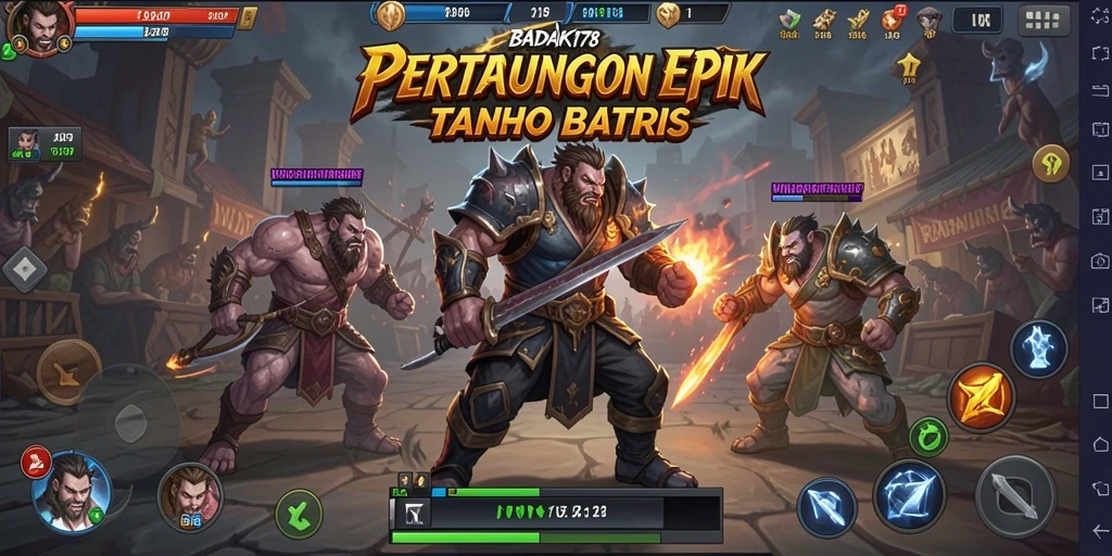 Tampilkan momen mendebarkan dari gameplay BADAK178 dengan karakter bertarung.