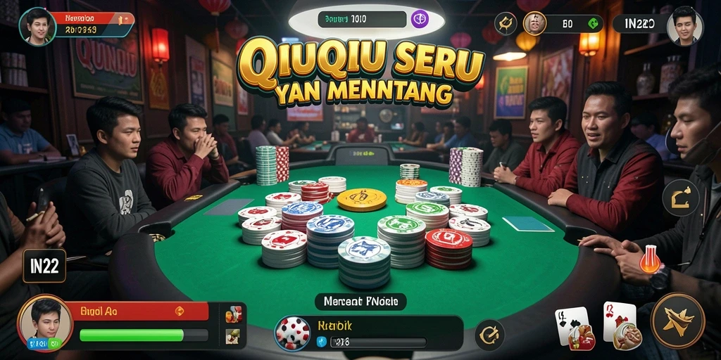 Tampilan gameplay seru di IN22 dengan pemain di meja QiuQiu.