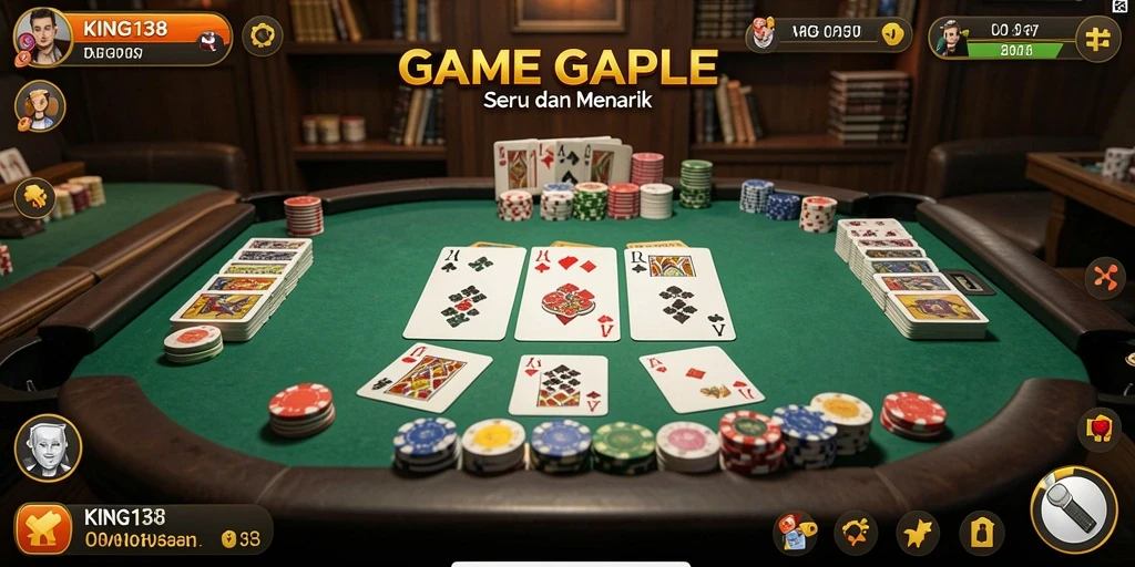 Tampilan gameplay Gaple KING138 yang seru dan interaktif.