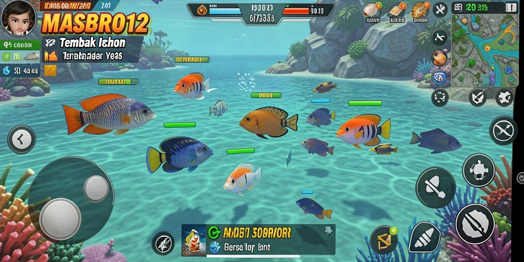 Tangkapan layar gameplay seru di MASBRO12, menampilkan aksi Tembak Ikan.