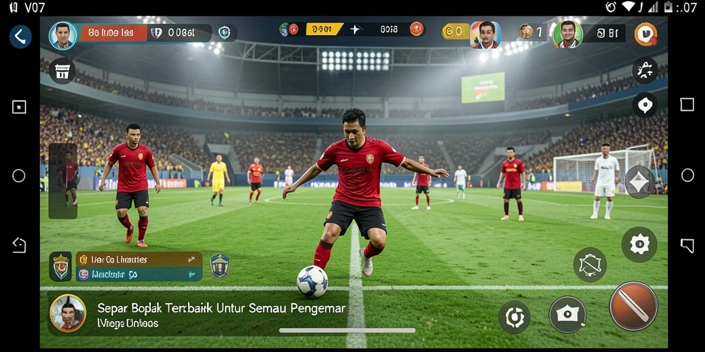 Screenshot menunjukkan aksi seru dalam pertandingan sepak bola V07.